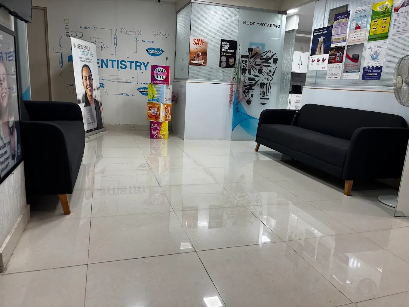 The Tooth Corner reception with comfortable sofas
